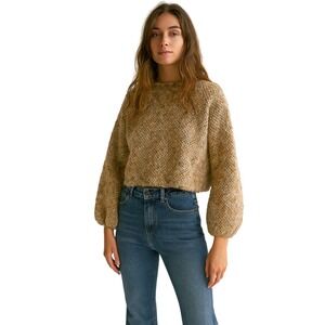 Bryn Walker Womens Sweater XS Brown Knit Oversized Balloon‎ Sleeve Virgin Wool